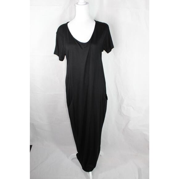 MariaCher. lagenlook maxi dress pockets black rough hem high end designer - Picture 3 of 7